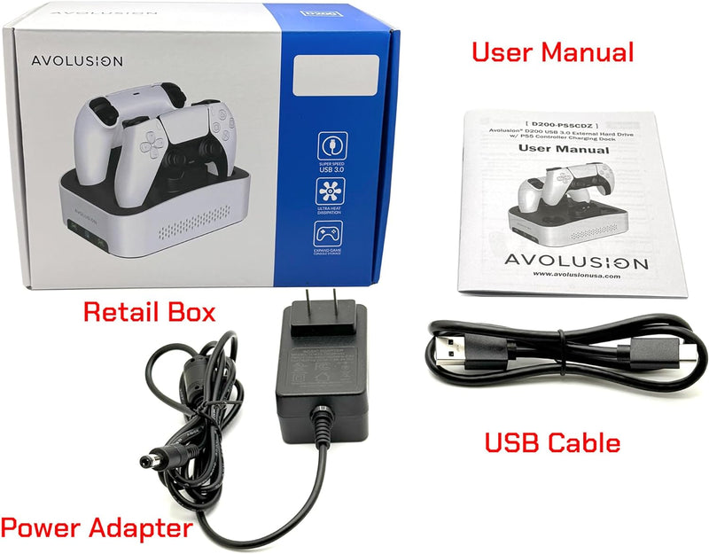 Avolusion D200 8TB USB 3.0 External Gaming Hard Drive + Controller Charging Station (2-in-1 for PS5 Console) - 2 Year Warranty