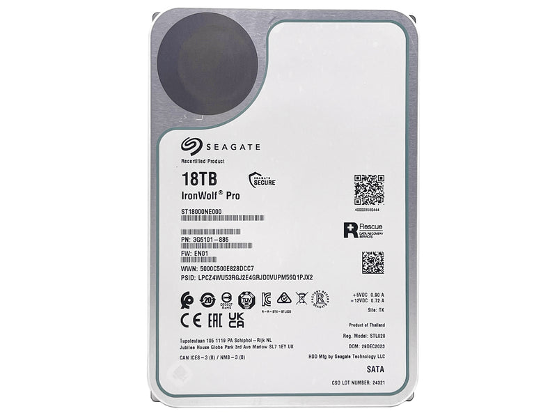 Seagate IronWolf Pro ST18000NE000 18TB NAS Hard Drive 7200 RPM 256MB Cache SATA 6.0Gb/s 3.5" Internal NAS Hard Drive (Certified Refurbished) - 3 Years Warranty