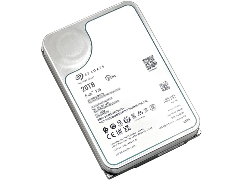 Seagate Exos X20 ST20000NM007D 20TB 7200RPM SATA 6Gb/s 256MB Cache CMR 3.5-Inch Enterprise Hard Drive (Certified Refurbished) - 5 Year Warranty